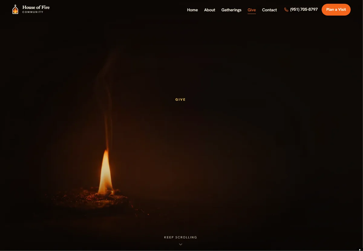 The House of Fire Give page, a live Elevate website by Web Ascension Pro